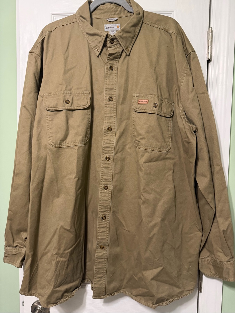 Carhartt khaki brown button down original fit size 3XL tall big & tall